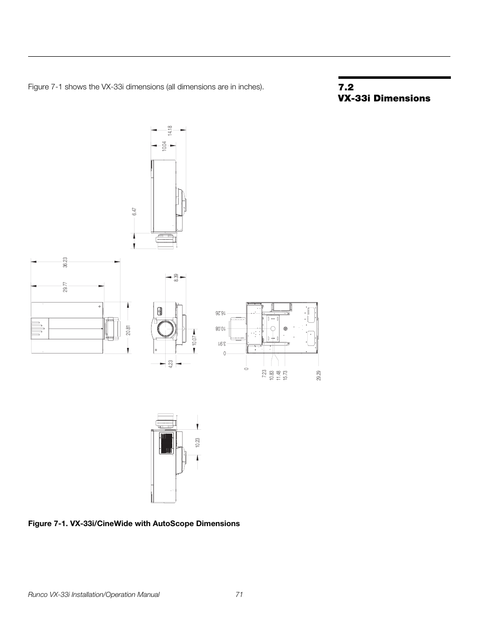 2 vx-33i dimensions, Vx-33i dimensions, 1. vx-33i/cinewide with autoscope dimensions | Pre l iminar y | Runco VIDEO XTREME VX-33I User Manual | Page 87 / 92