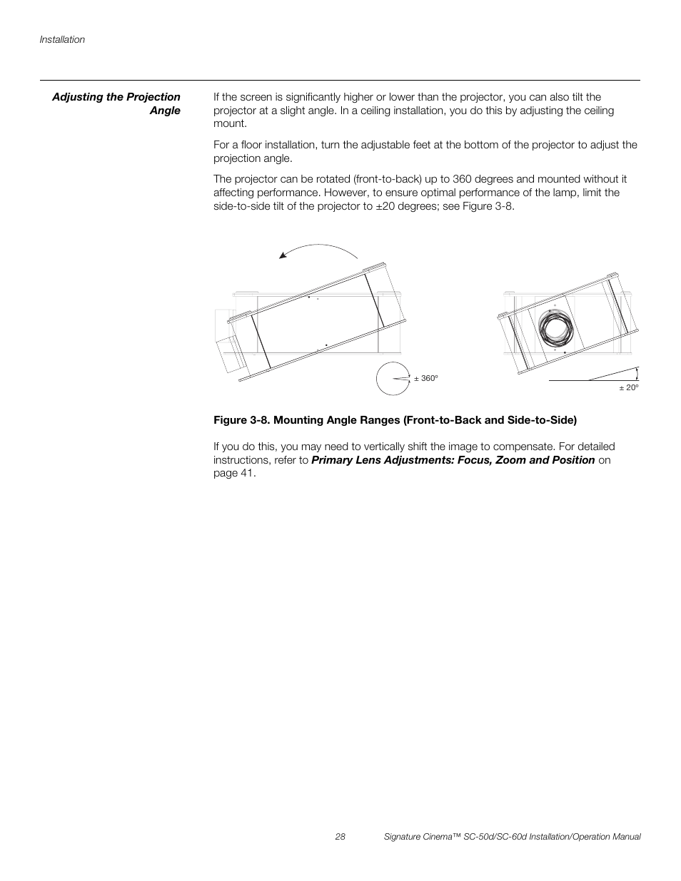 Adjusting the projection angle, Pre l iminar y | Runco SIGNATURE CINEMA SC-50D User Manual | Page 44 / 124