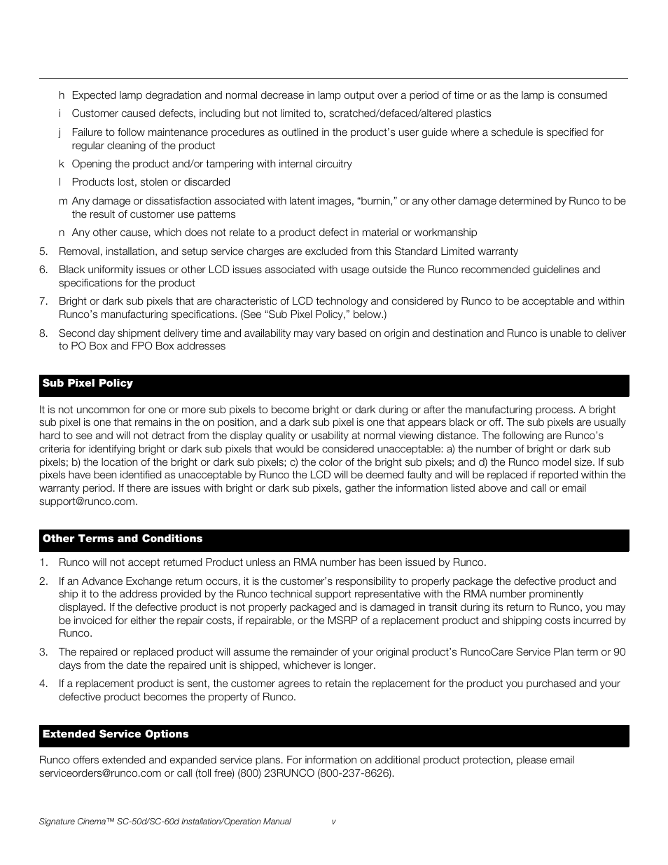 Pre l iminar y | Runco SIGNATURE CINEMA SC-50D User Manual | Page 5 / 124