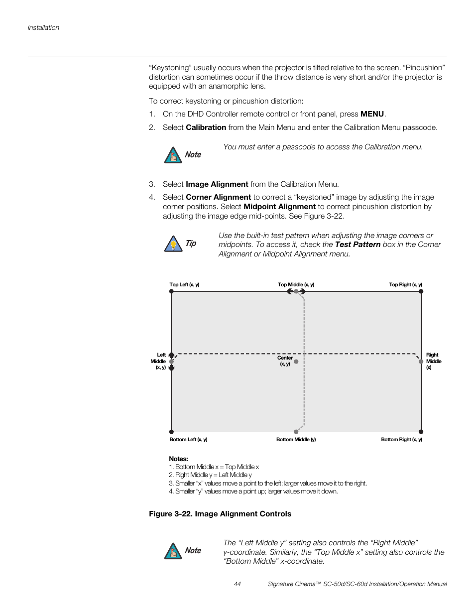 Figure 3-22 . image alignment controls, 22. image alignment controls, Pre l iminar y | Runco SIGNATURE CINEMA SC-50D User Manual | Page 60 / 124