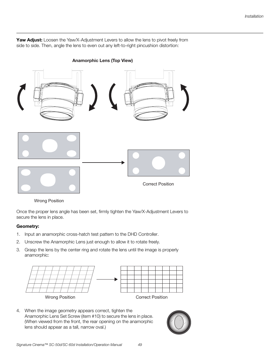 Yaw adjust, Geometry, Pre l iminar y | Runco SIGNATURE CINEMA SC-50D User Manual | Page 65 / 124