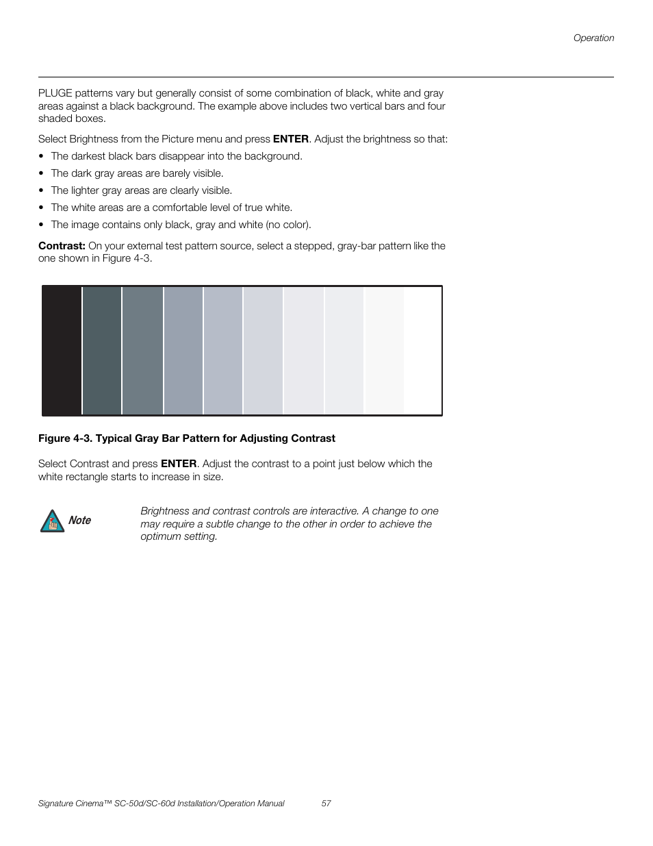 Contrast, 3. typical gray bar pattern for adjusting contrast, Pre l iminar y | Runco SIGNATURE CINEMA SC-50D User Manual | Page 73 / 124