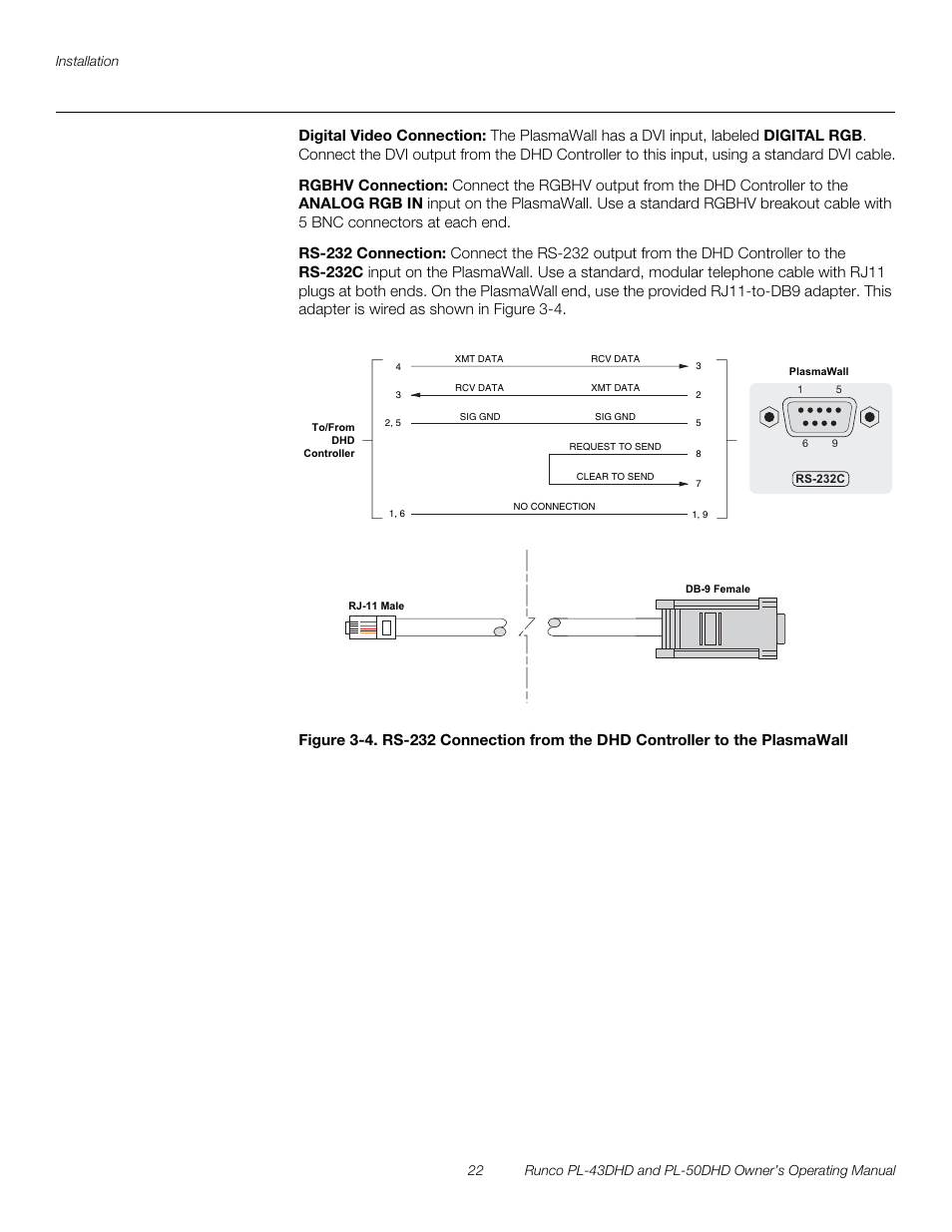 Digital video connection, Rgbhv connection, Rs-232 connection | Pre l iminar y | Runco PL-50DHD User Manual | Page 32 / 76