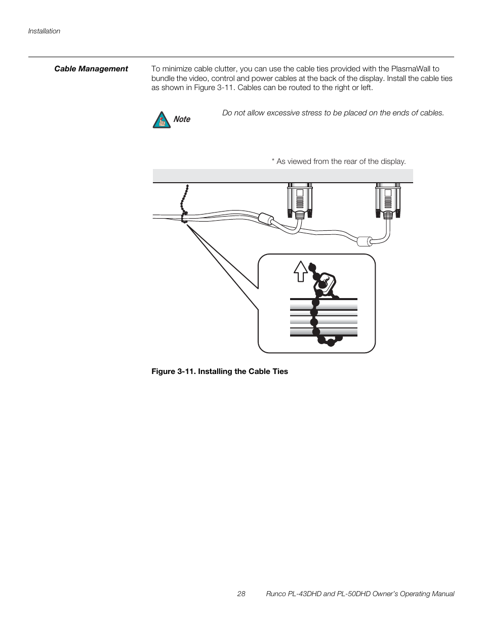 Cable management, Figure 3-11 . installing the cable ties, 11. installing the cable ties | Pre l iminar y | Runco PL-50DHD User Manual | Page 38 / 76