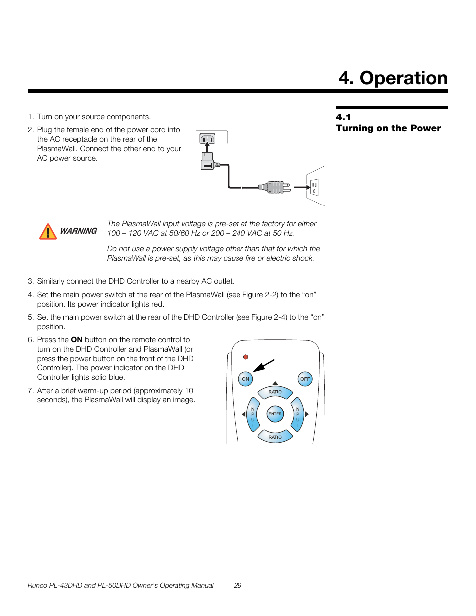 Operation, 1 turning on the power, Turning on the power | Pre l iminar y | Runco PL-50DHD User Manual | Page 39 / 76