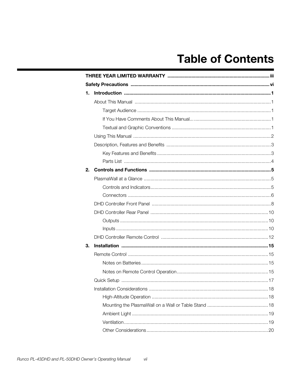 Runco PL-50DHD User Manual | Page 7 / 76