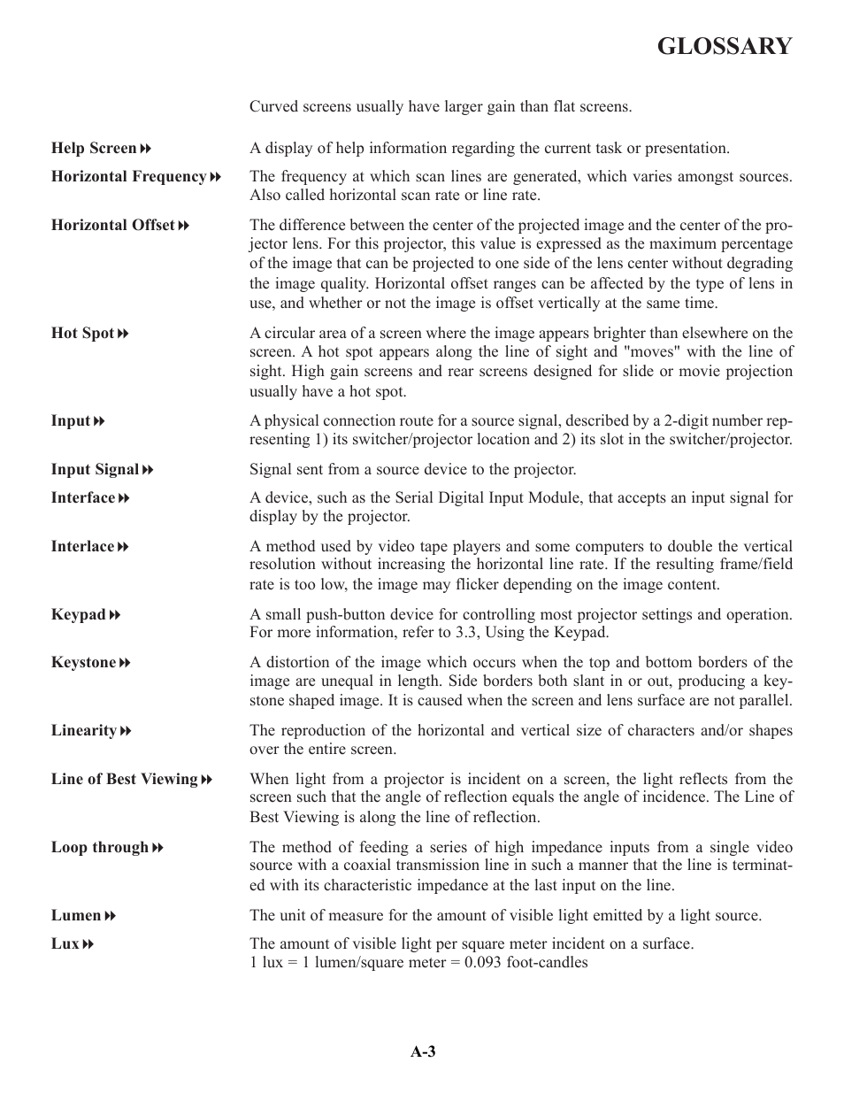 Glossary | Runco VX-4c User Manual | Page 102 / 110