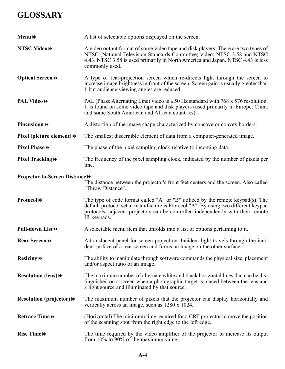 Glossary | Runco VX-4c User Manual | Page 103 / 110