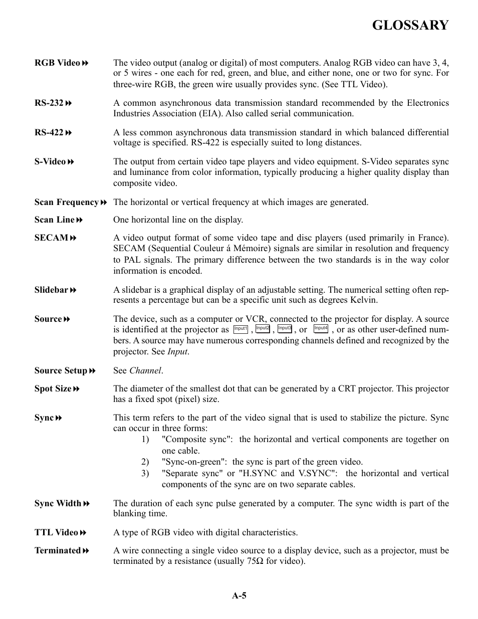 Glossary | Runco VX-4c User Manual | Page 104 / 110