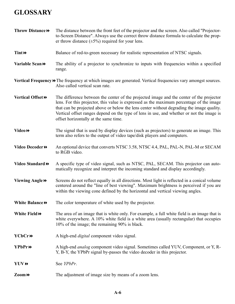 Glossary | Runco VX-4c User Manual | Page 105 / 110