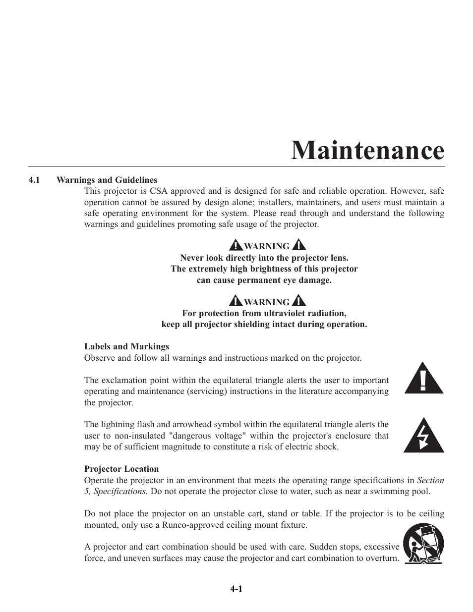 Maintenance | Runco VX-4c User Manual | Page 68 / 110