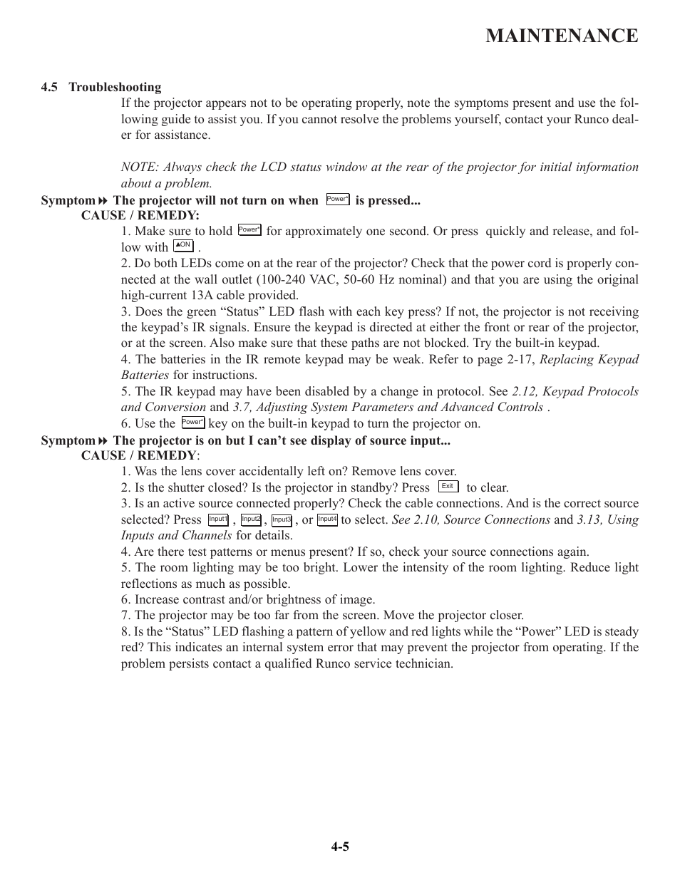 Maintenance | Runco VX-4c User Manual | Page 72 / 110