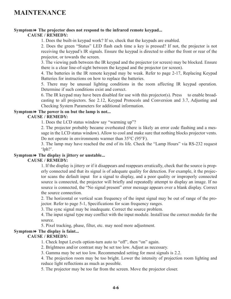 Maintenance | Runco VX-4c User Manual | Page 73 / 110