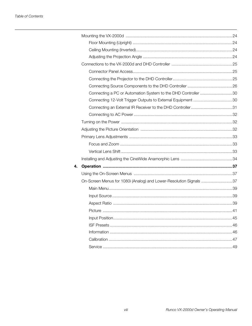 Pre l iminar y | Runco VX-2000d User Manual | Page 8 / 88