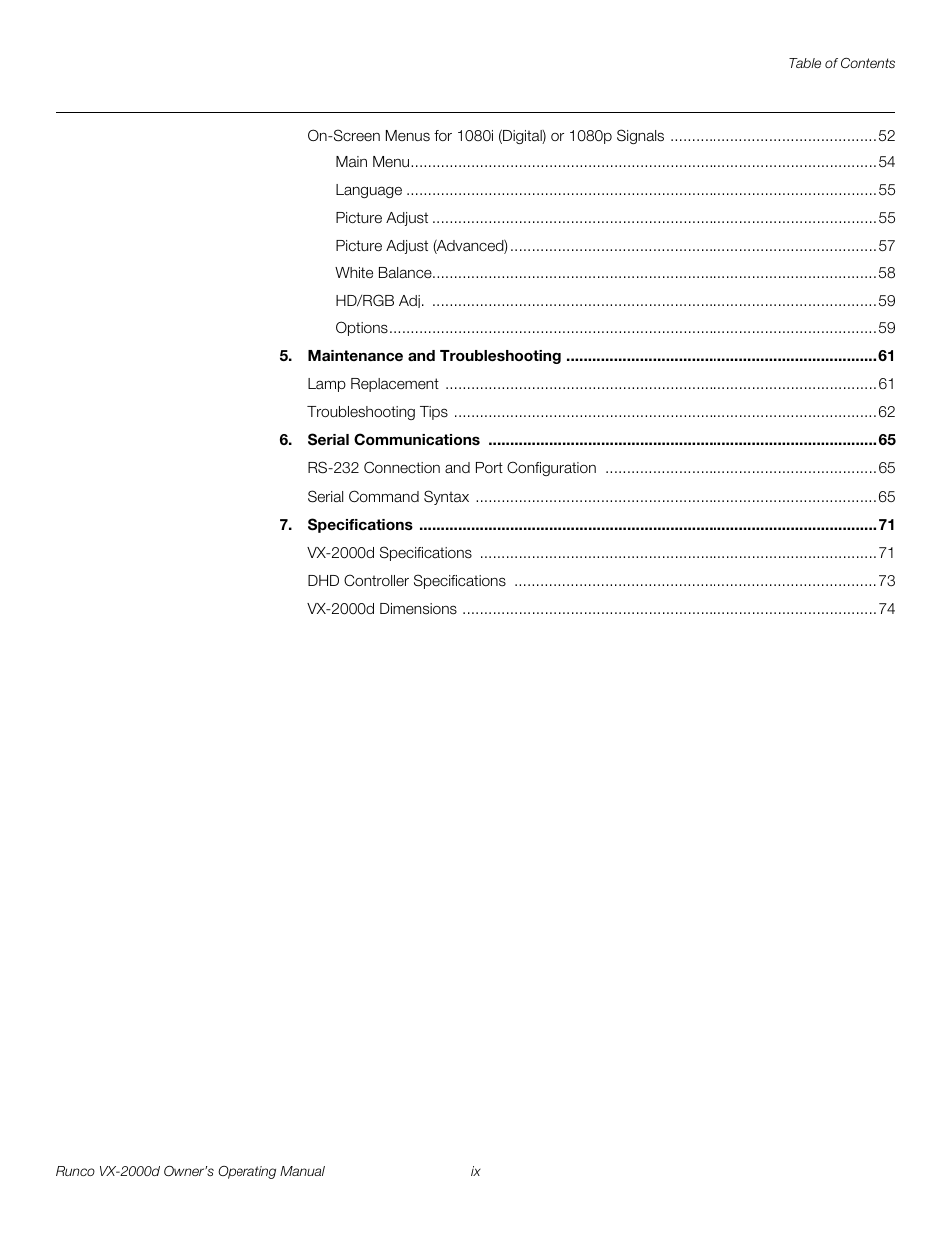 Pre l iminar y | Runco VX-2000d User Manual | Page 9 / 88