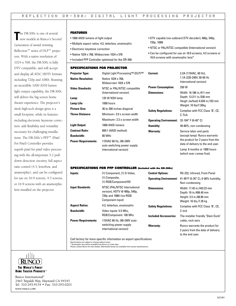 Runco DR-300c User Manual | Page 2 / 2