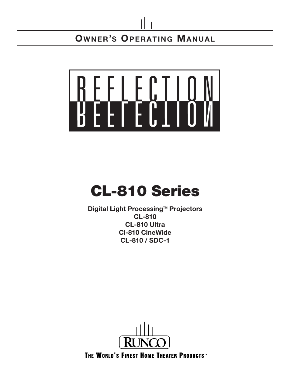 Runco CL-810 CL-810 Ultra Cl-810 CineWide CL-810 / SDC-1 User Manual | 76 pages