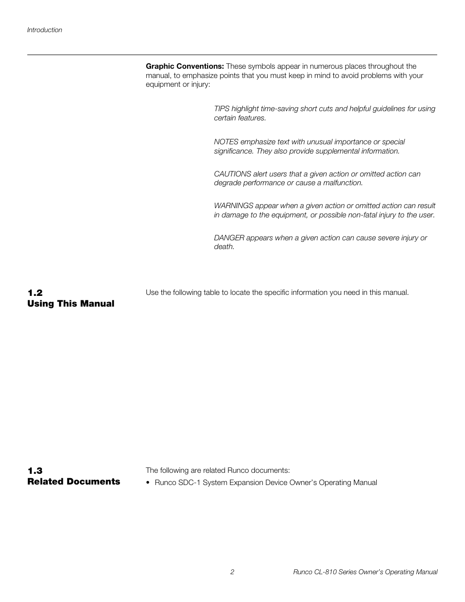 Graphic conventions, 2 using this manual, 3 related documents | Using this manual, Related documents, Pre l iminar y | Runco CL-810 CL-810 Ultra Cl-810 CineWide CL-810 / SDC-1 User Manual | Page 14 / 76