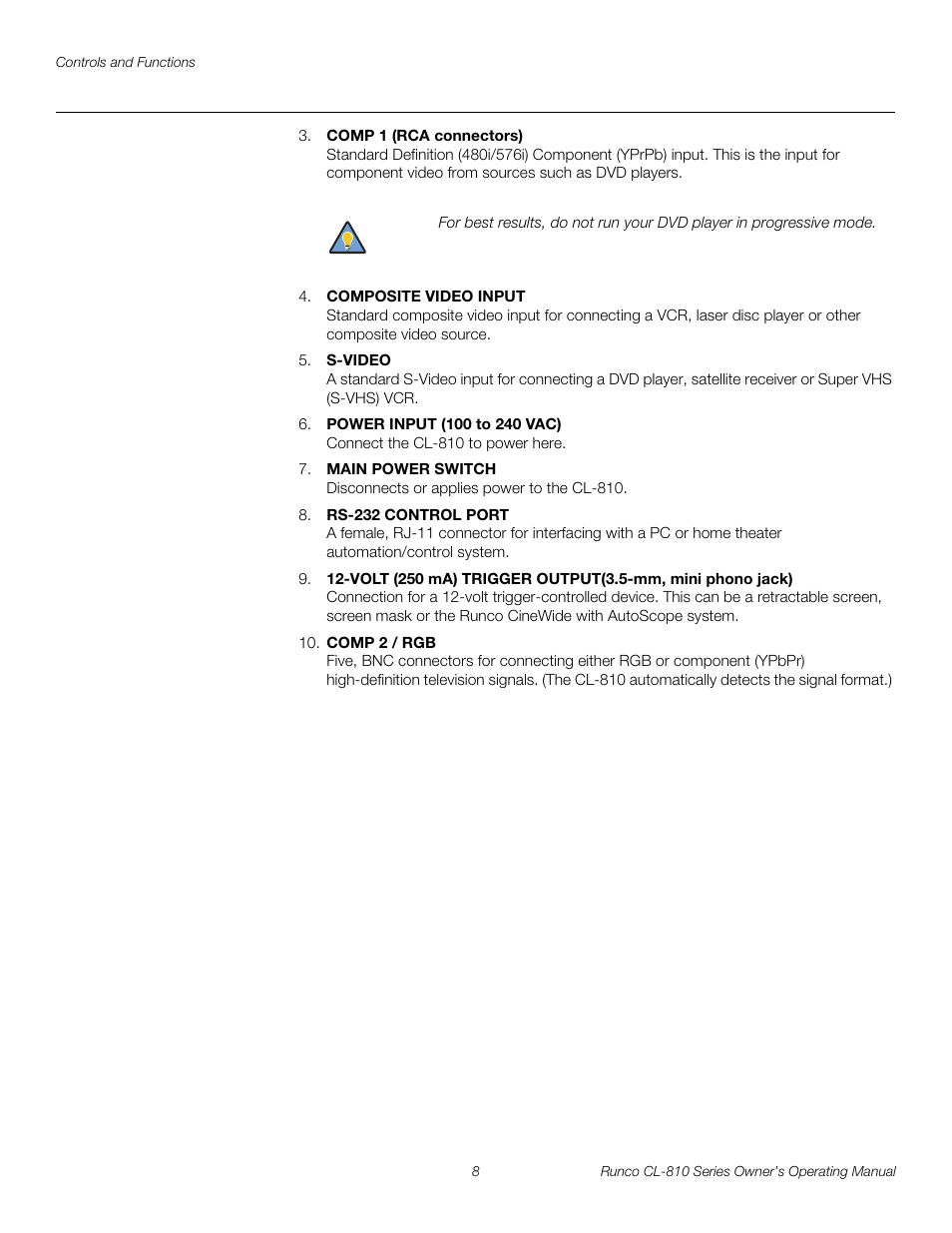 Pre l iminar y | Runco CL-810 CL-810 Ultra Cl-810 CineWide CL-810 / SDC-1 User Manual | Page 20 / 76