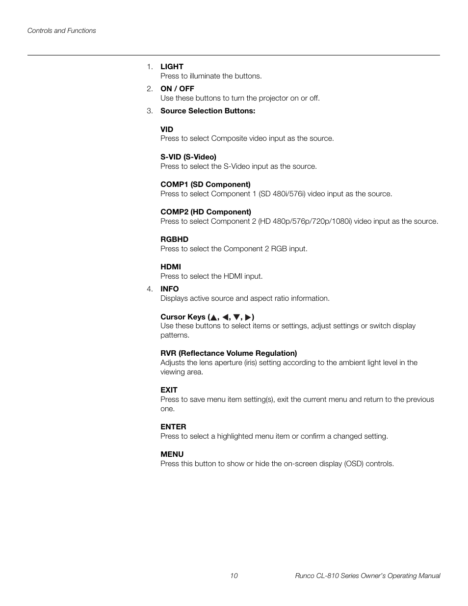 Pre l iminar y | Runco CL-810 CL-810 Ultra Cl-810 CineWide CL-810 / SDC-1 User Manual | Page 22 / 76