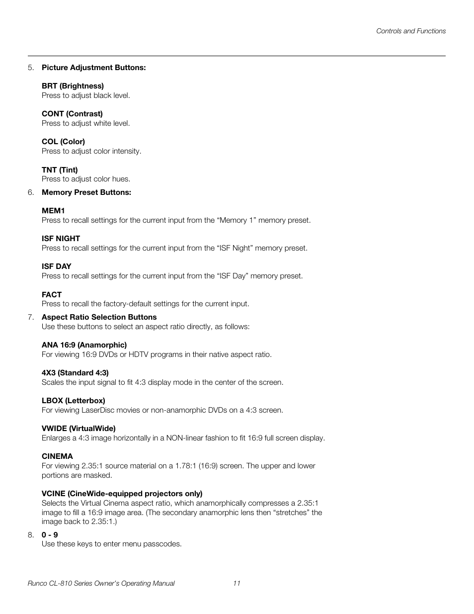 Pre l iminar y | Runco CL-810 CL-810 Ultra Cl-810 CineWide CL-810 / SDC-1 User Manual | Page 23 / 76
