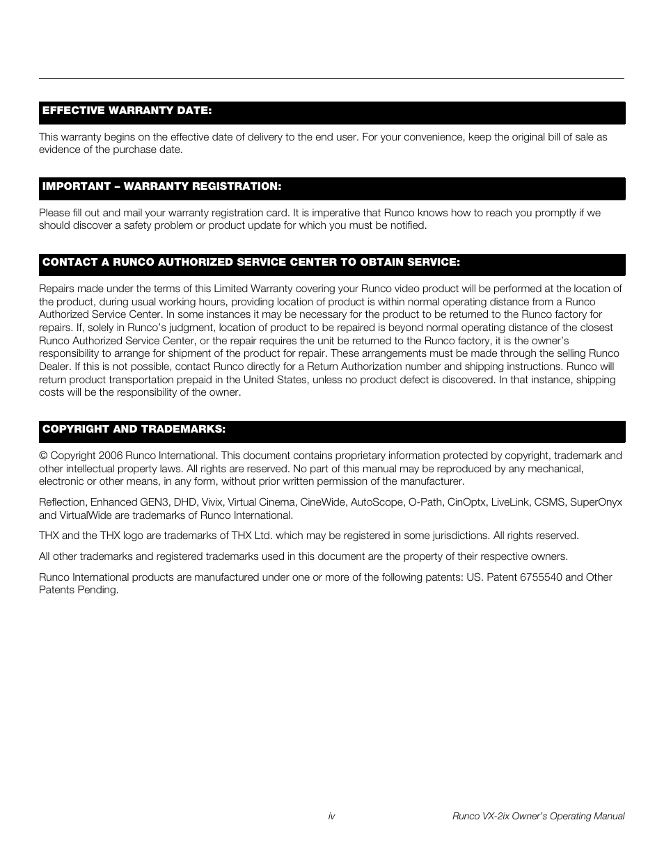 Runco Video Xtreme VX-2ix User Manual | Page 4 / 80