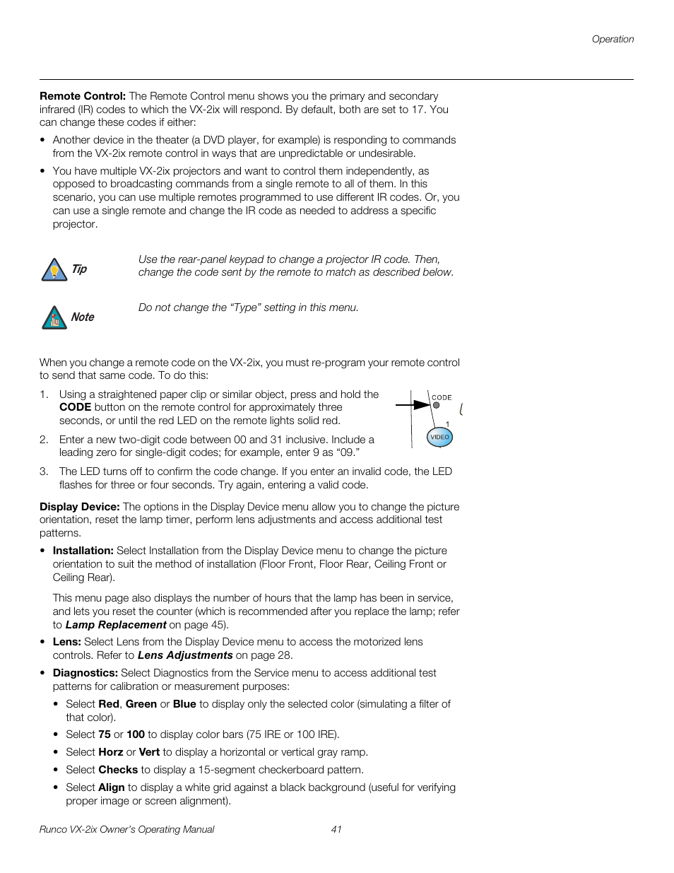 Remote control, Display device | Runco Video Xtreme VX-2ix User Manual | Page 53 / 80