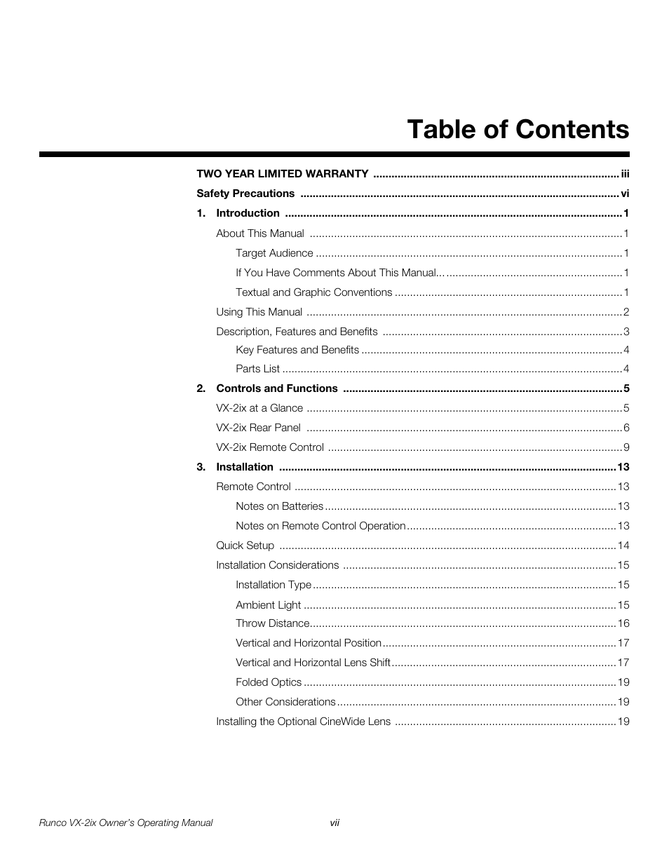 Runco Video Xtreme VX-2ix User Manual | Page 7 / 80