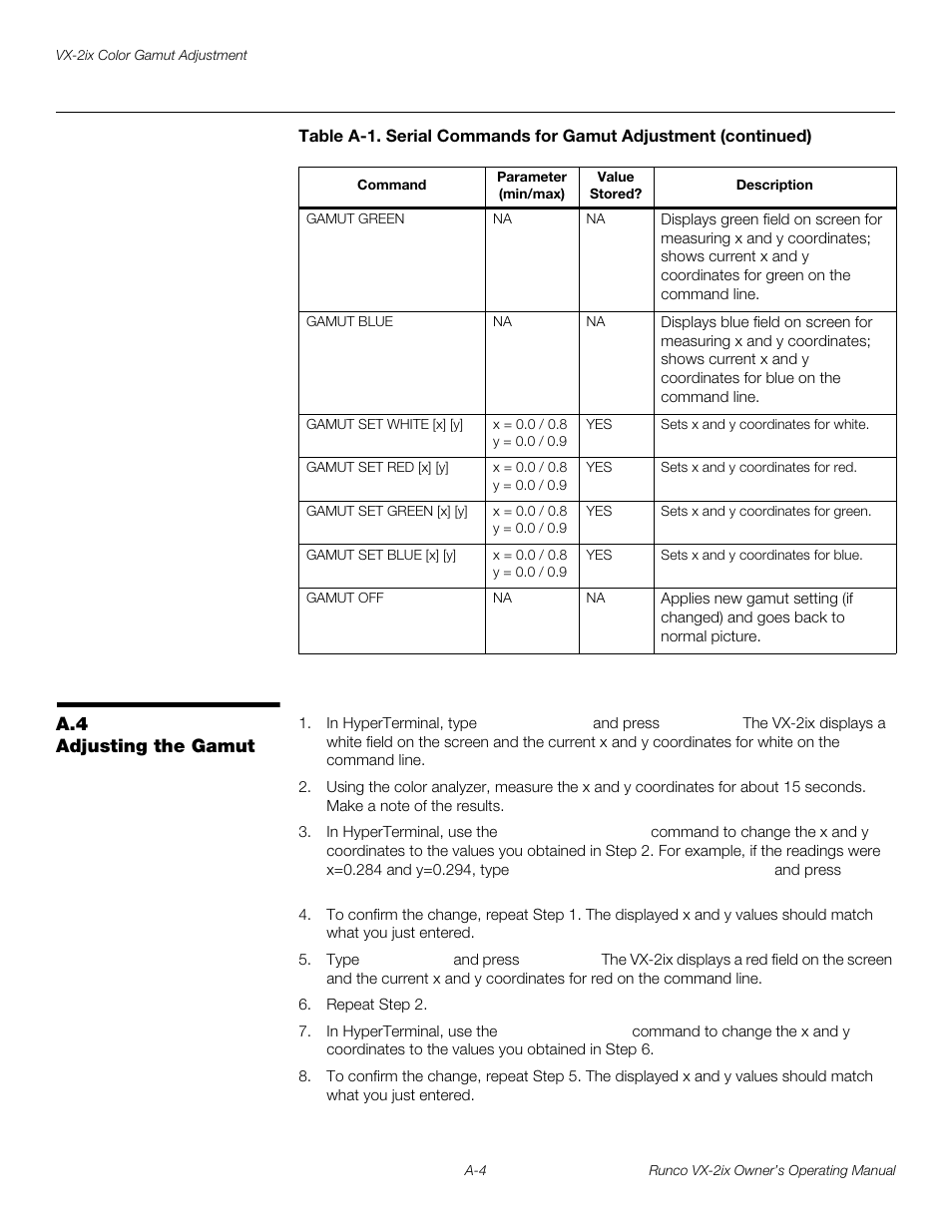 A.4 adjusting the gamut | Runco Video Xtreme VX-2ix User Manual | Page 76 / 80