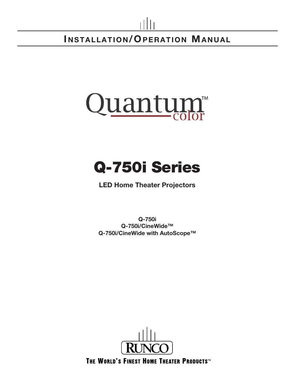 Runco QUANTUM COLOR Q-750I User Manual | 108 pages