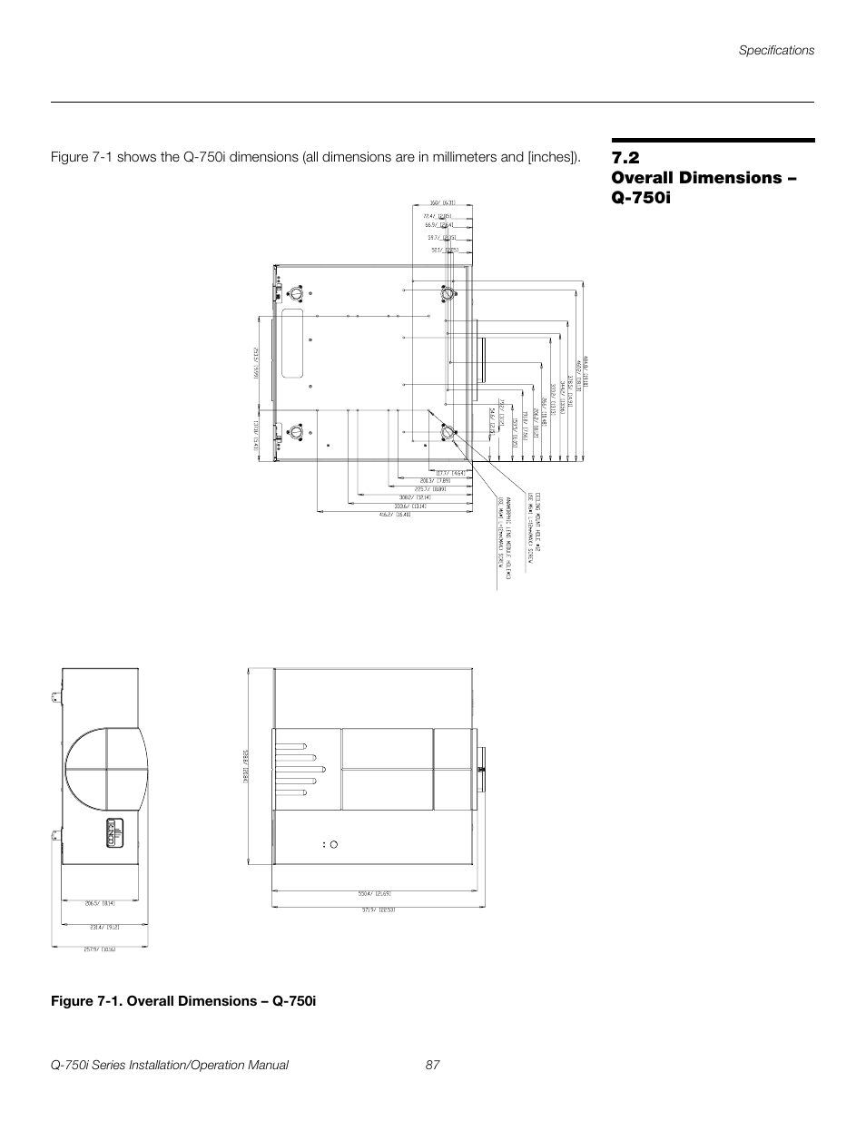 2 overall dimensions - q-750i, Figure 7-1 . overall dimensions - q-750i, Overall dimensions – q-750i | 1. overall dimensions – q-750i, Pre l iminar y | Runco QUANTUM COLOR Q-750I User Manual | Page 103 / 108