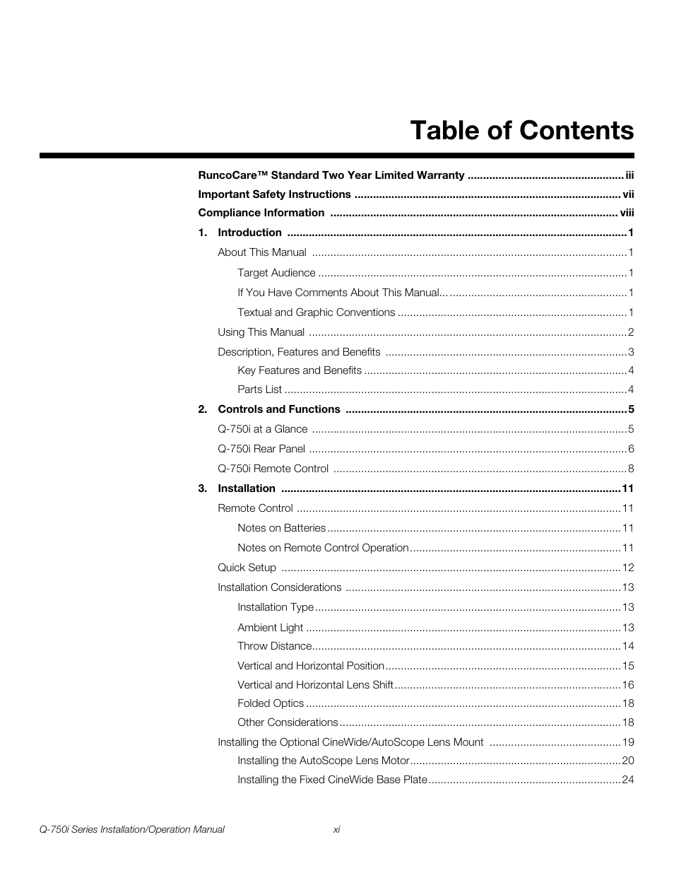 Runco QUANTUM COLOR Q-750I User Manual | Page 11 / 108
