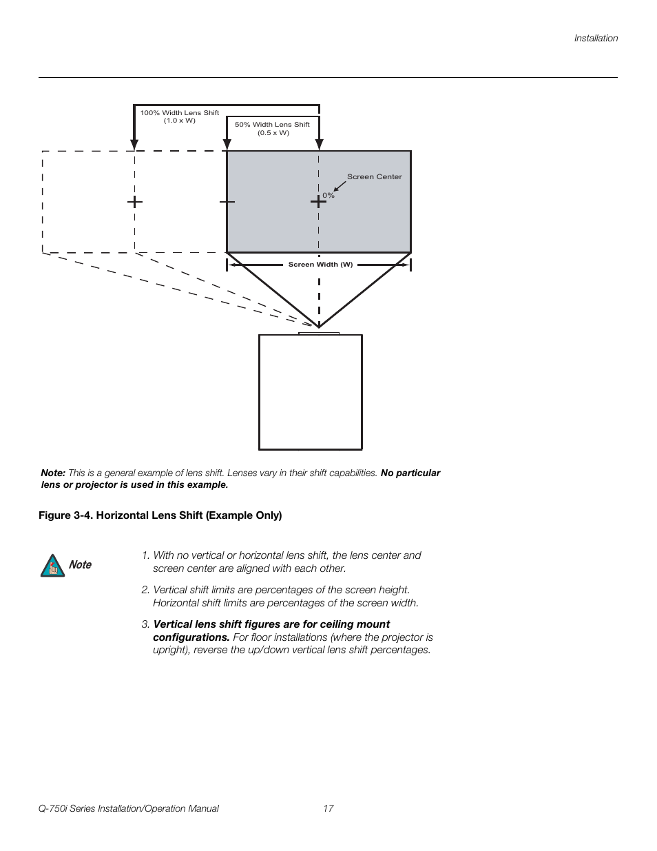 Figure 3-4 . horizontal lens shift (example only), 4. horizontal lens shift (example only), Pre l iminar y | Runco QUANTUM COLOR Q-750I User Manual | Page 33 / 108