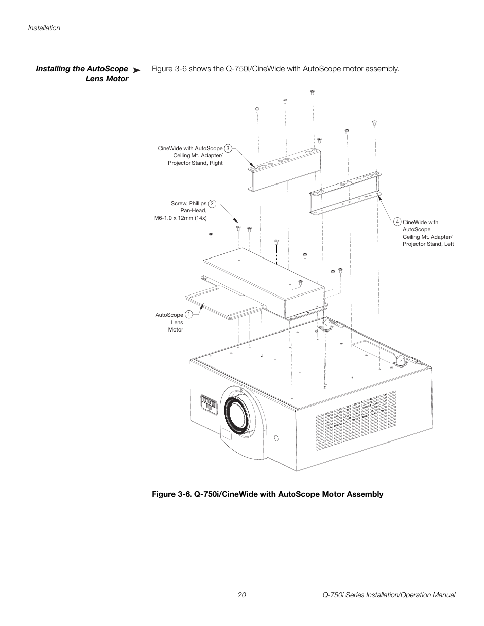 Installing the autoscope lens motor, 6. q-750i/cinewide with autoscope motor assembly, Pre l iminar y | Runco QUANTUM COLOR Q-750I User Manual | Page 36 / 108