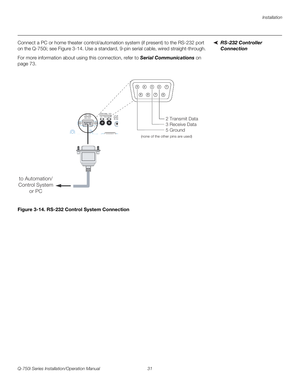 Rs-232 controller connection, Figure 3-14 . rs-232 control system connection, 14. rs-232 control system connection | Pre l iminar y | Runco QUANTUM COLOR Q-750I User Manual | Page 47 / 108