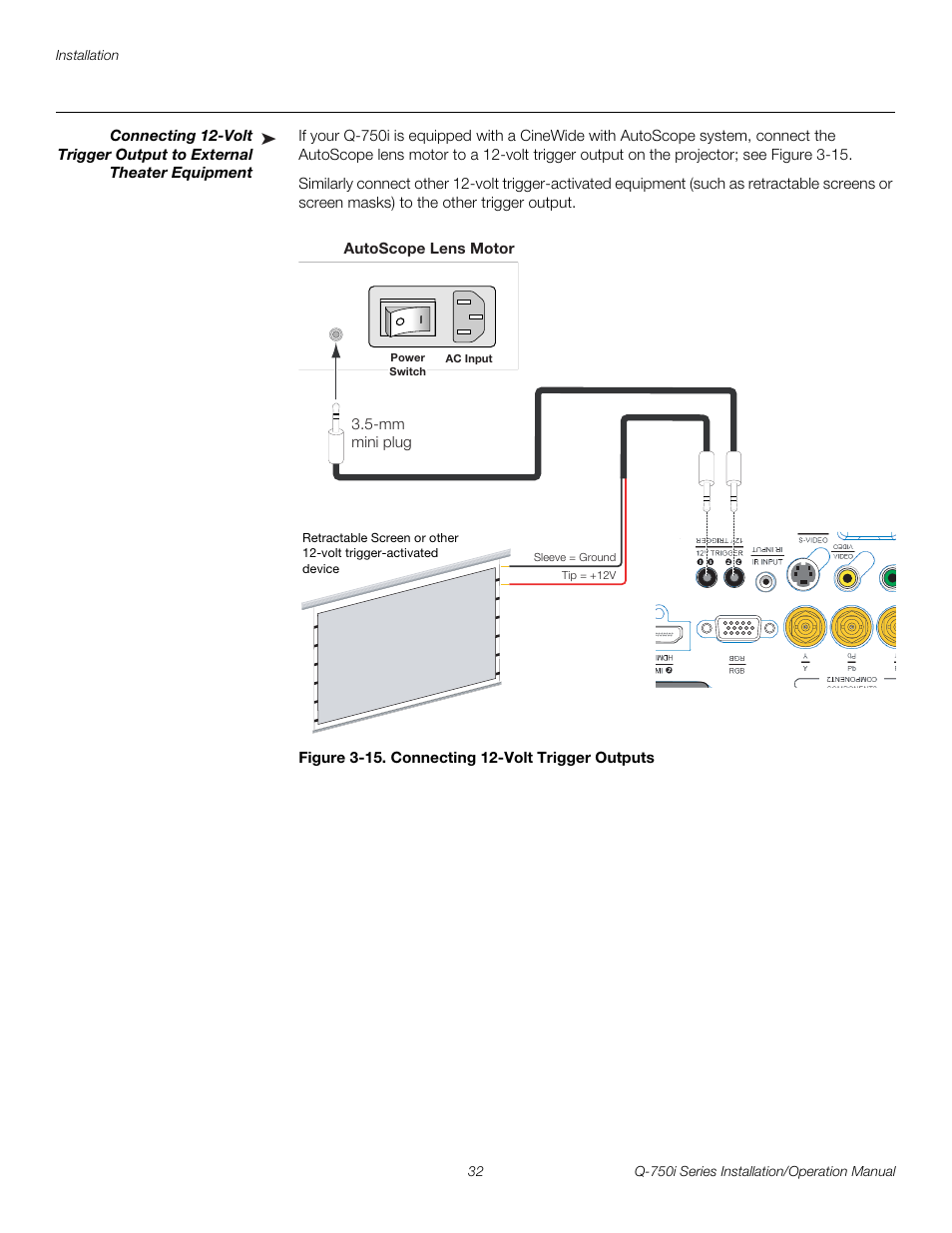 Figure 3-15 . connecting 12-volt trigger outputs, 15. connecting 12-volt trigger outputs, Pre l iminar y | Runco QUANTUM COLOR Q-750I User Manual | Page 48 / 108