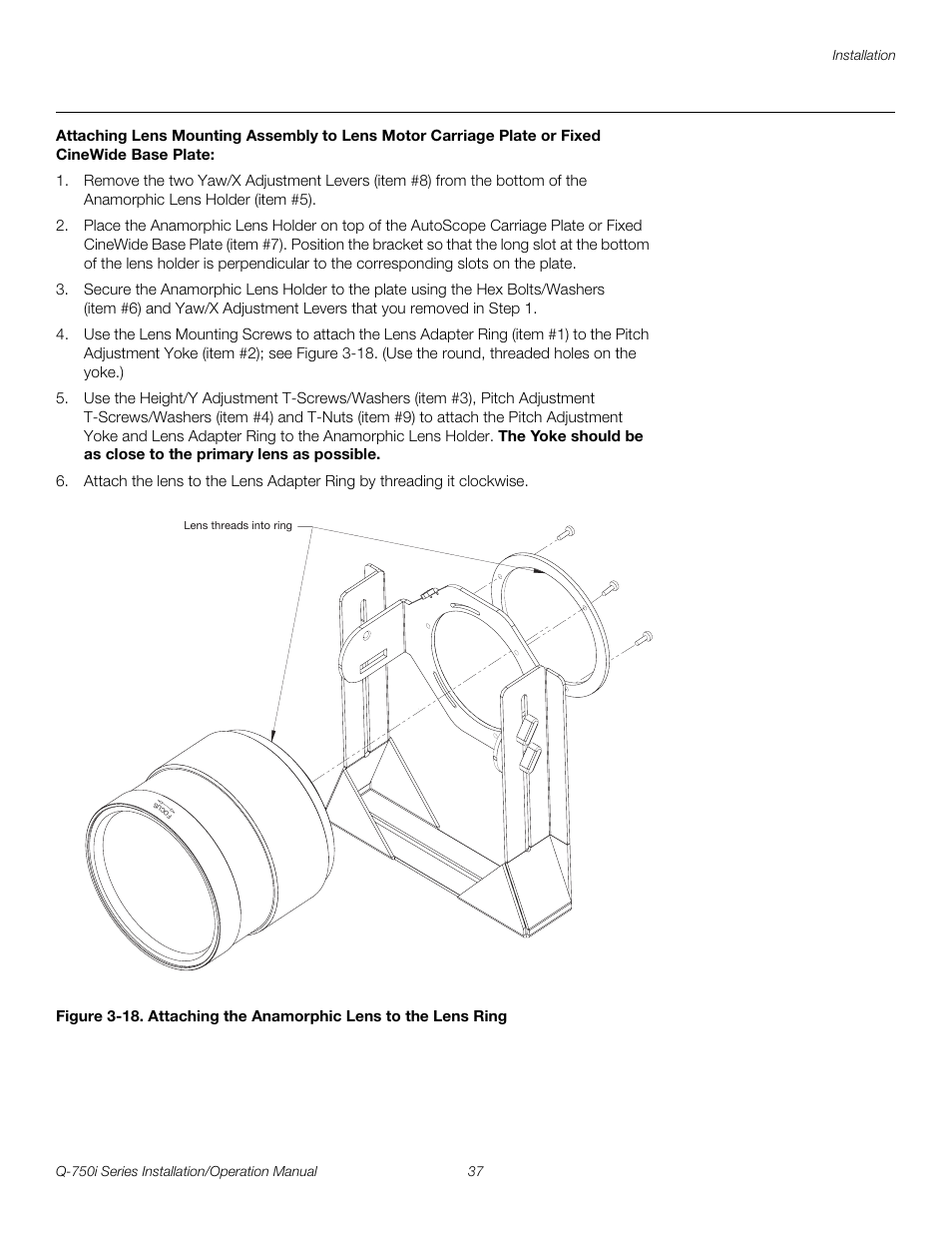 18. attaching the anamorphic lens to the lens ring, Pre l iminar y | Runco QUANTUM COLOR Q-750I User Manual | Page 53 / 108