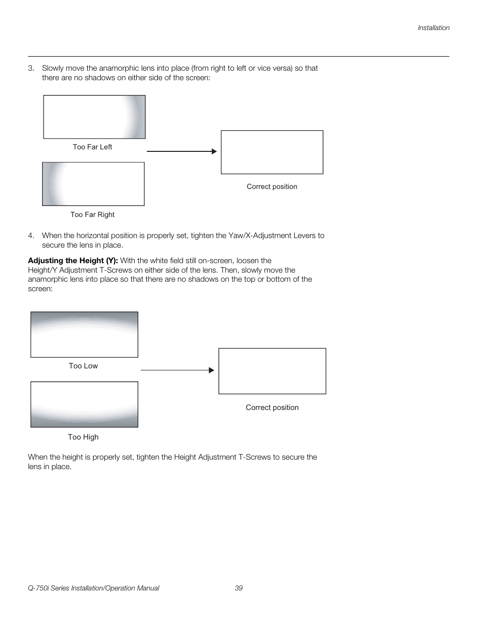 Adjusting the height (y), Pre l iminar y | Runco QUANTUM COLOR Q-750I User Manual | Page 55 / 108