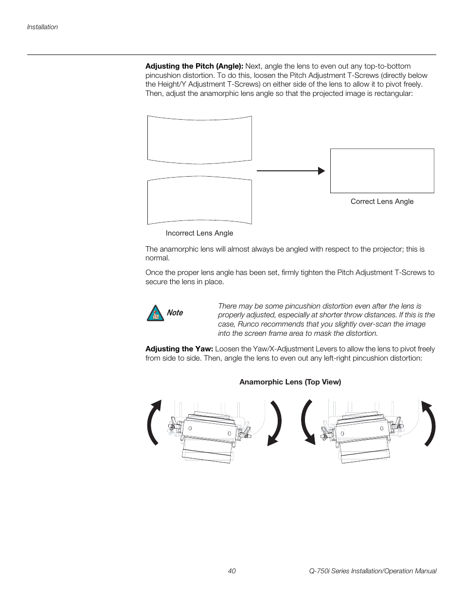 Adjusting the pitch (angle), Adjusting the yaw, Pre l iminar y | Runco QUANTUM COLOR Q-750I User Manual | Page 56 / 108