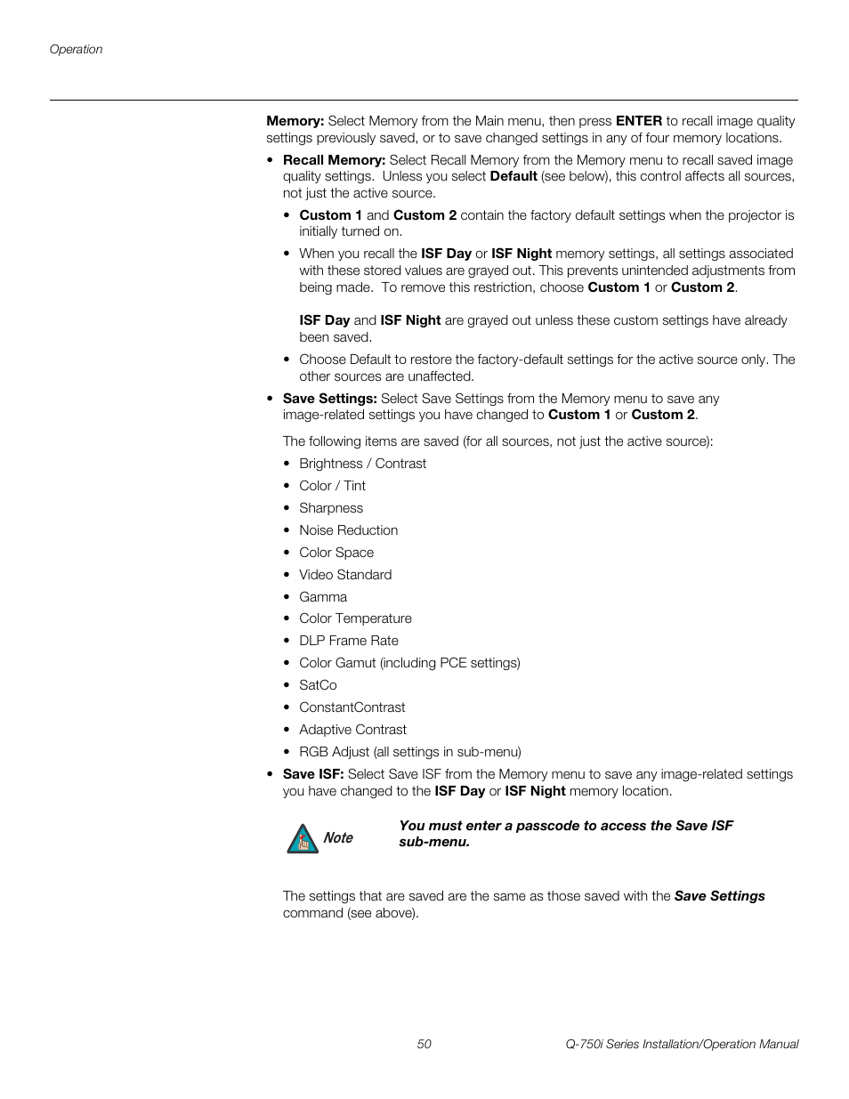 Memory, Pre l iminar y | Runco QUANTUM COLOR Q-750I User Manual | Page 66 / 108