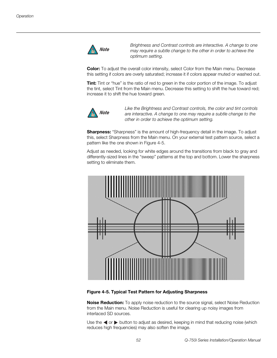 Color, Tint, Sharpness | Noise reduction, 5. typical test pattern for adjusting sharpness, Pre l iminar y | Runco QUANTUM COLOR Q-750I User Manual | Page 68 / 108