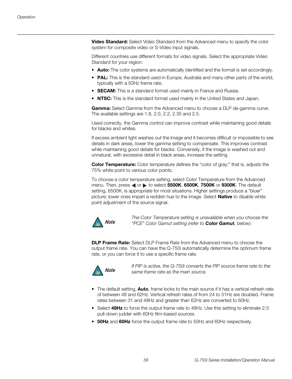 Video standard, Gamma, Color temperature | Dlp frame rate, Pre l iminar y | Runco QUANTUM COLOR Q-750I User Manual | Page 72 / 108