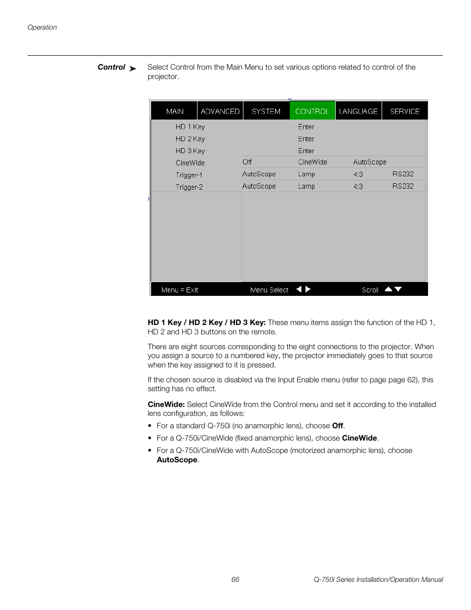 Control, Hd 1 key / hd 2 key / hd 3 key, Cinewide | Ct control, Ct cinewide fr, He control me, Pre l iminar y | Runco QUANTUM COLOR Q-750I User Manual | Page 82 / 108