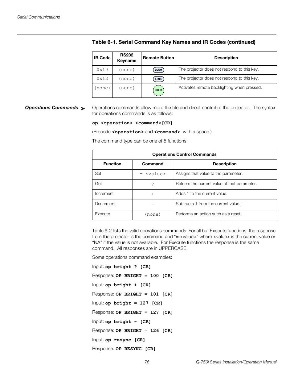 Operations commands, Pre l iminar y | Runco QUANTUM COLOR Q-750I User Manual | Page 92 / 108