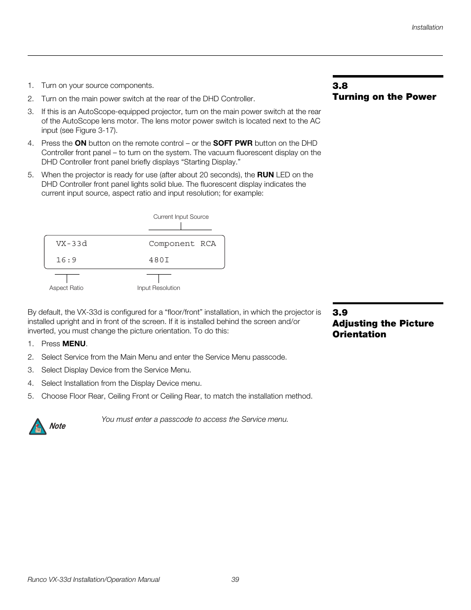 8 turning on the power, 9 adjusting the picture orientation, Turning on the power | Adjusting the picture orientation, Pre l iminar y | Runco VX VIDEO XTREME VX-33D User Manual | Page 55 / 94