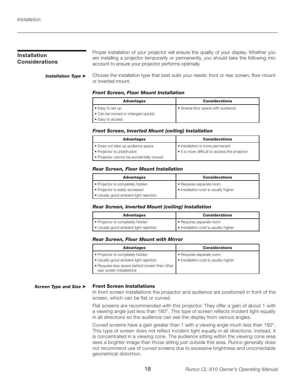 Installation considerations | Runco CL-810 User Manual | Page 18 / 58
