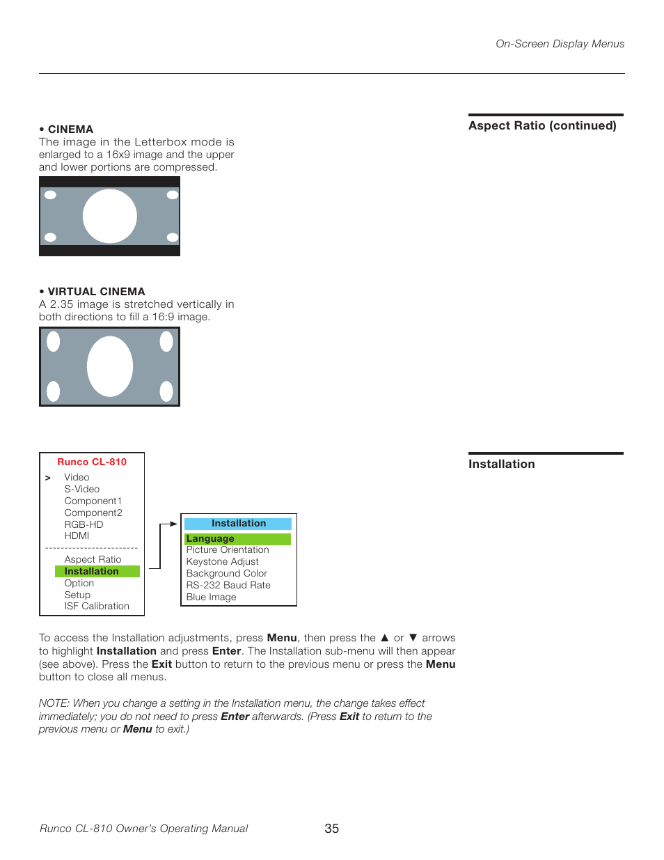 Installation | Runco CL-810 User Manual | Page 35 / 58