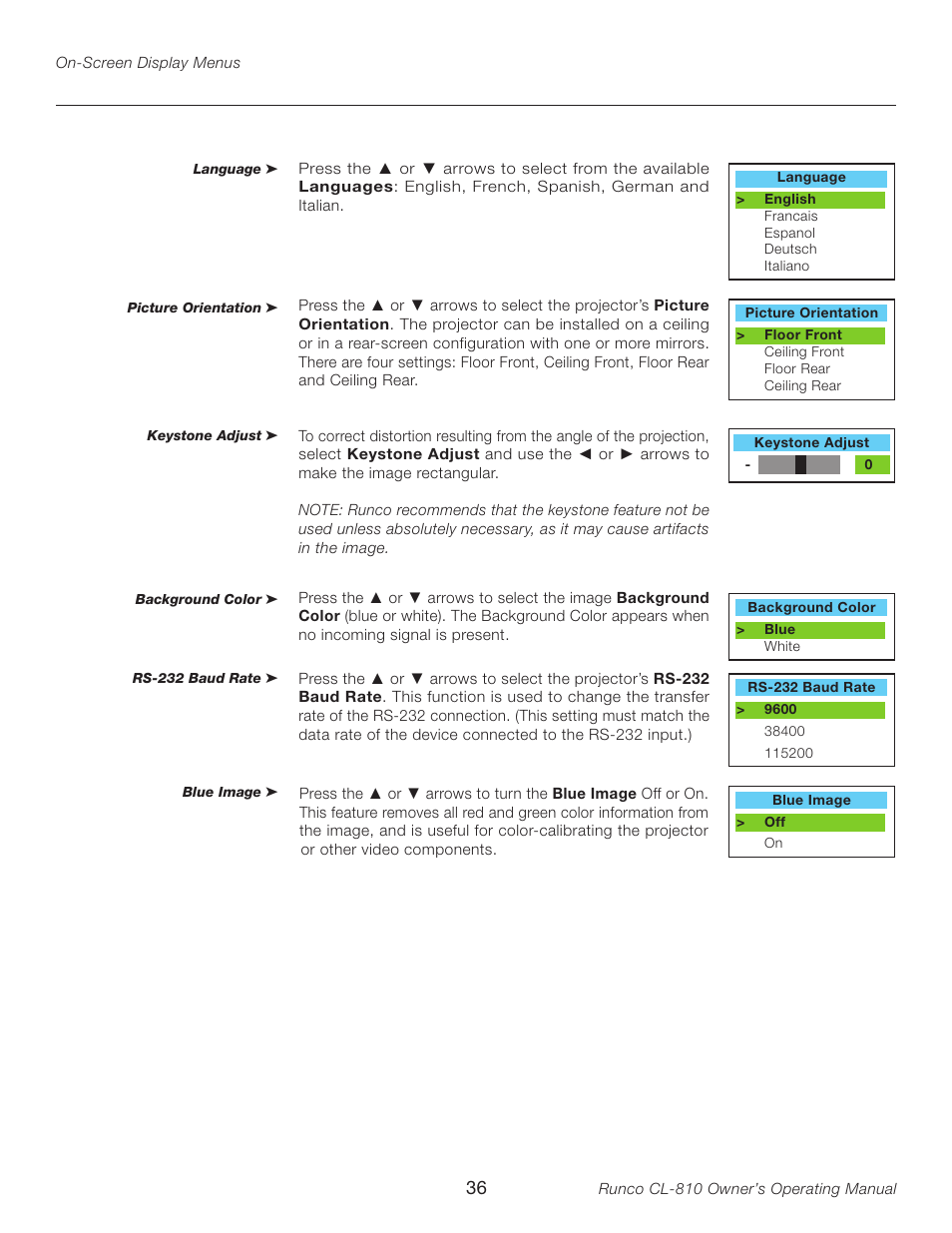 Runco CL-810 User Manual | Page 36 / 58