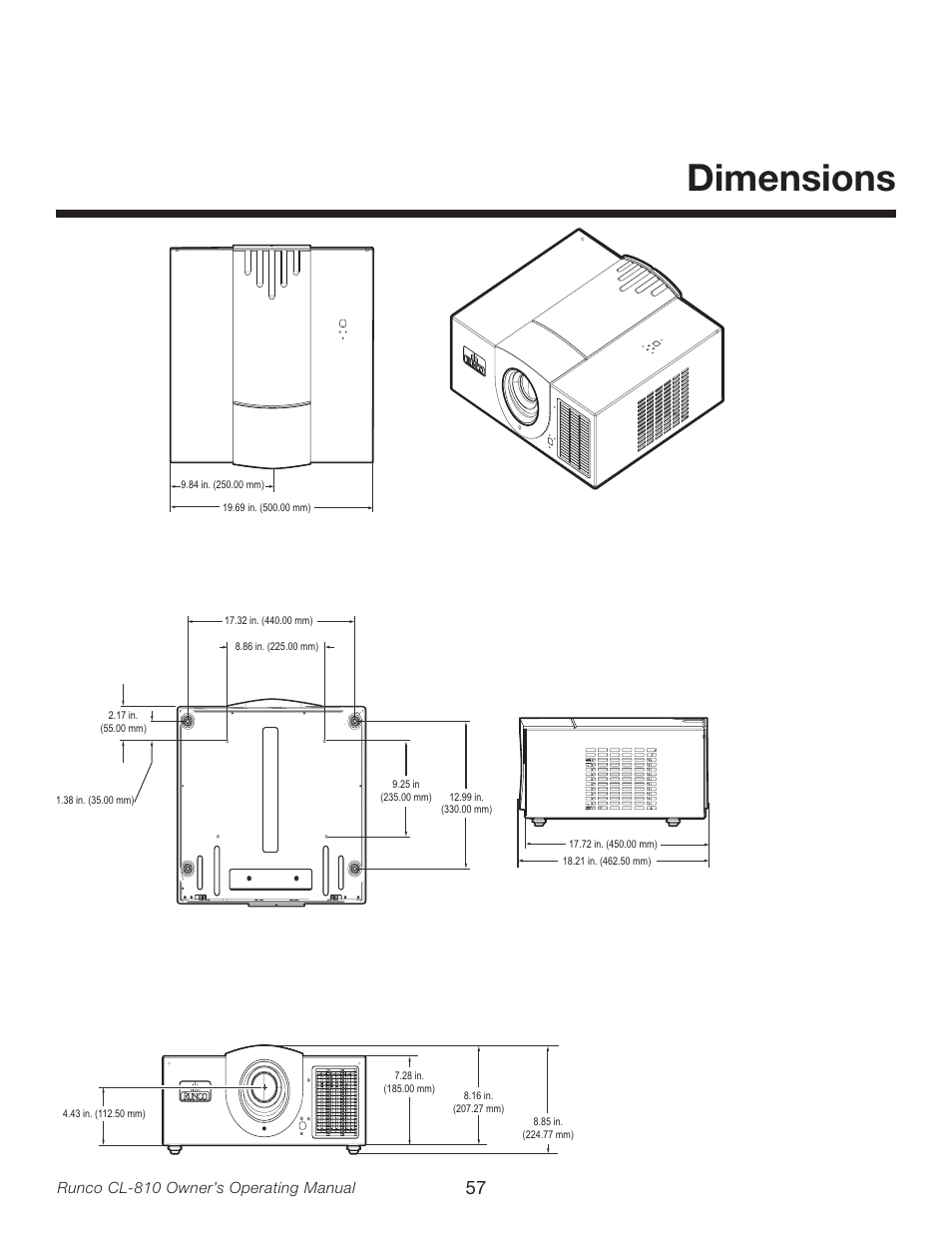 Dimensions | Runco CL-810 User Manual | Page 57 / 58