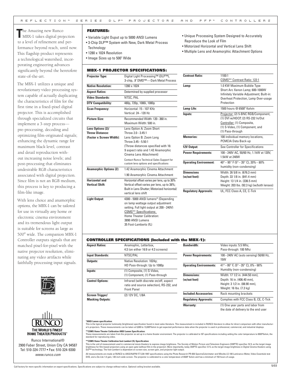 Runco Reflection MBX-1 User Manual | Page 2 / 2